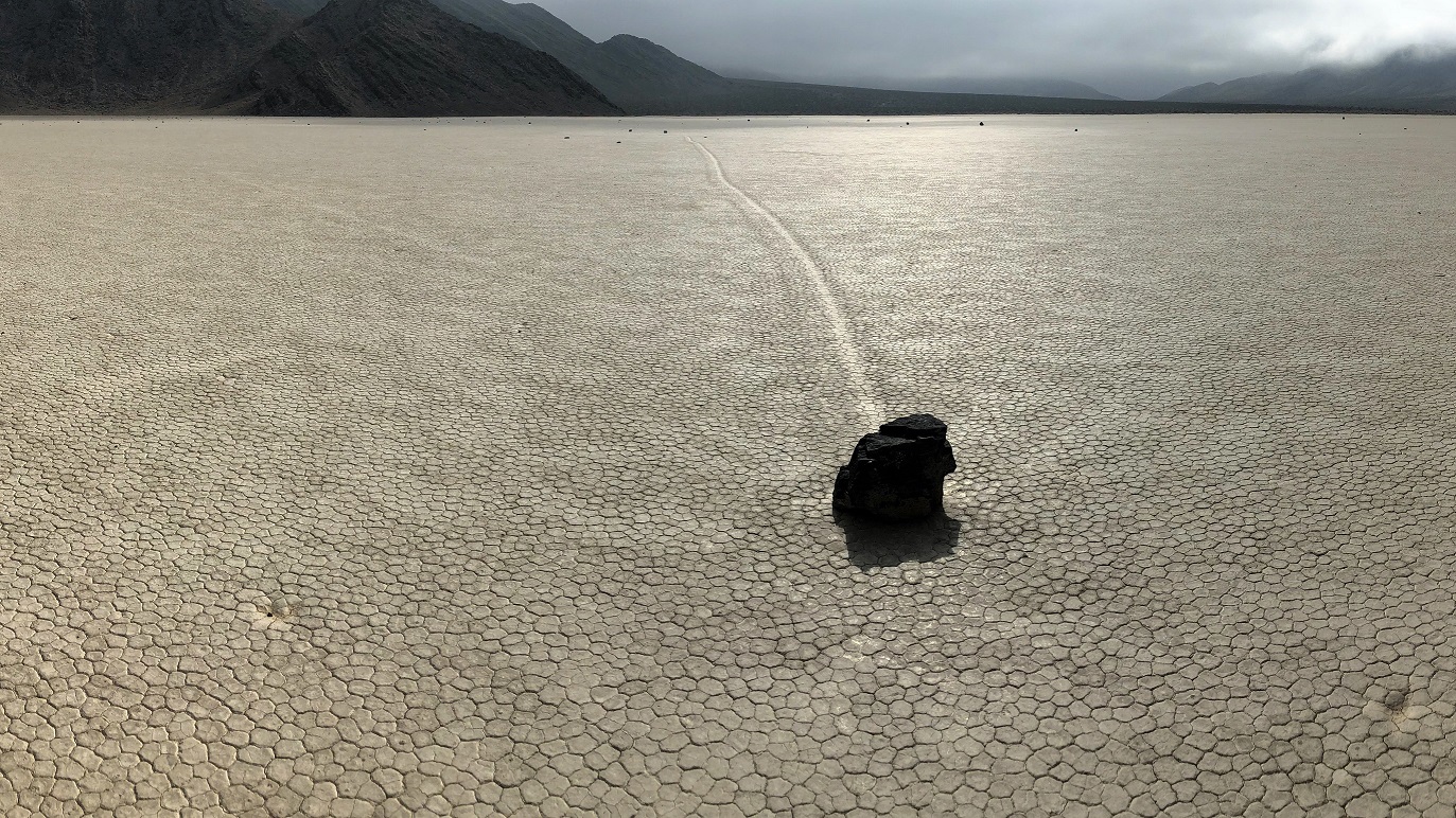 a photo of a sailing stone on Racetrack Playa in Death Valley National Park